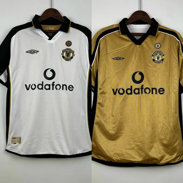Manchester United 100th Anniversary Edition Men's Retro Shirt - White and Black, Gold and Black Double Sided