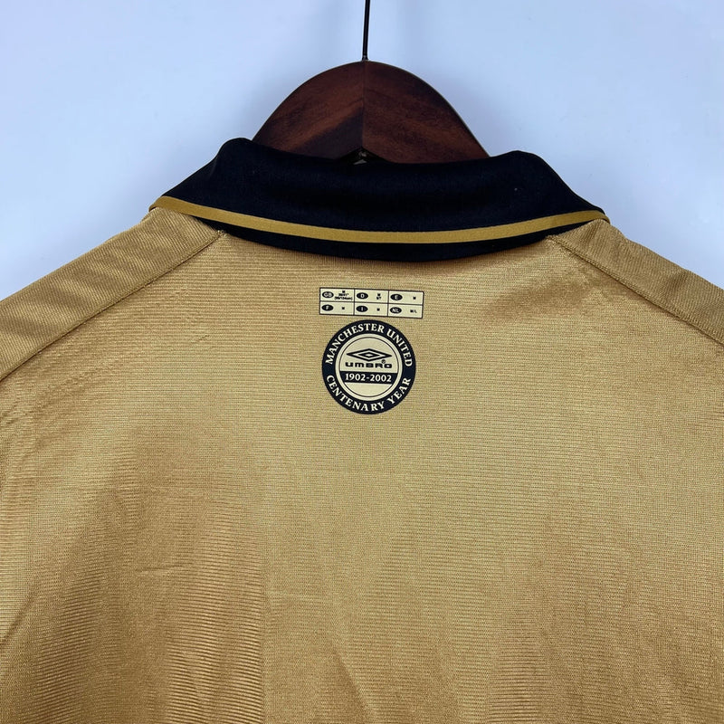 Manchester United 100th Anniversary Edition Men's Retro Shirt - White and Black, Gold and Black Double Sided