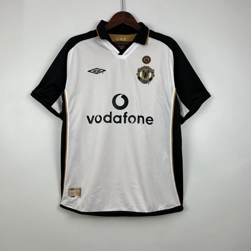Manchester United 100th Anniversary Edition Men's Retro Shirt - White and Black, Gold and Black Double Sided