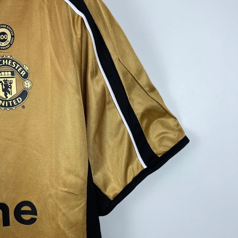 Manchester United 100th Anniversary Edition Men's Retro Shirt - White and Black, Gold and Black Double Sided
