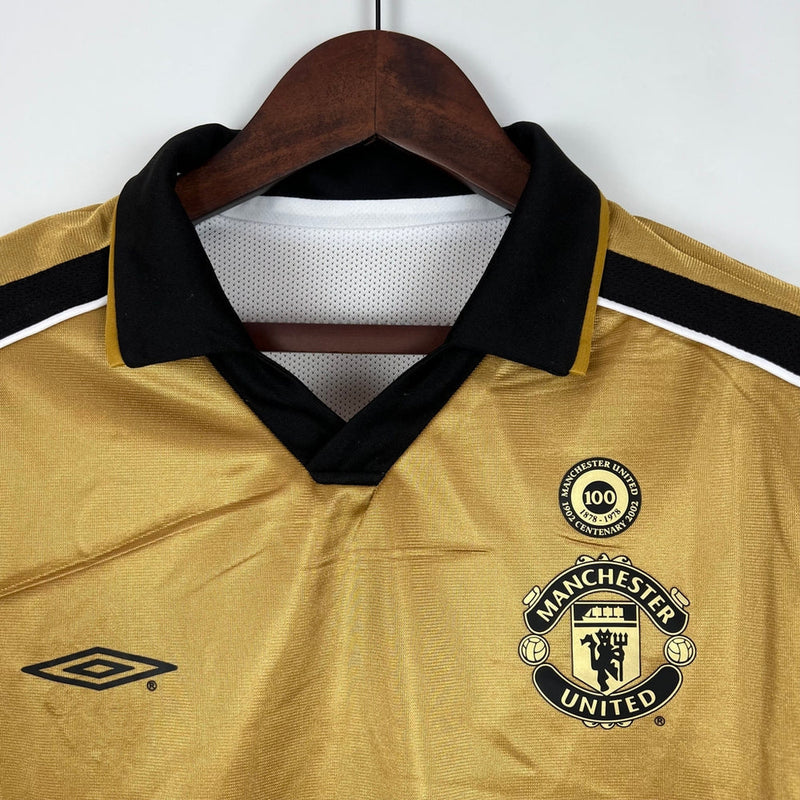 Manchester United 100th Anniversary Edition Men's Retro Shirt - White and Black, Gold and Black Double Sided
