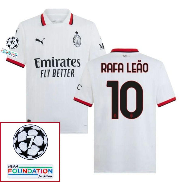 AC Milan Rafa Leão Away Fan Jersey 2024/25 Patches UCL UEFA Foundation (Official Printing)