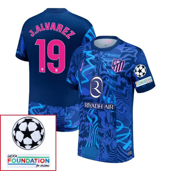 Atlético Madrid Julián Alvarez 19 Third Fan Jersey 2024/25 Patches UCL UEFA Foundation (Official Printing)