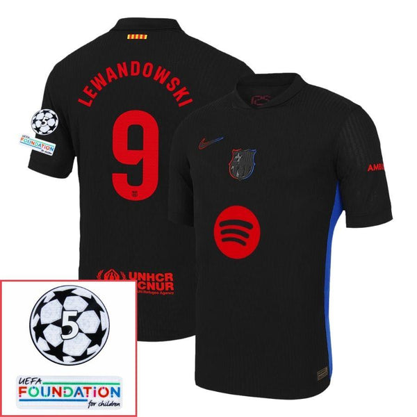 Barcelona Lewandowski 9 Away 2024/25 Patches UCL UEFA Foundation (Official Printing)