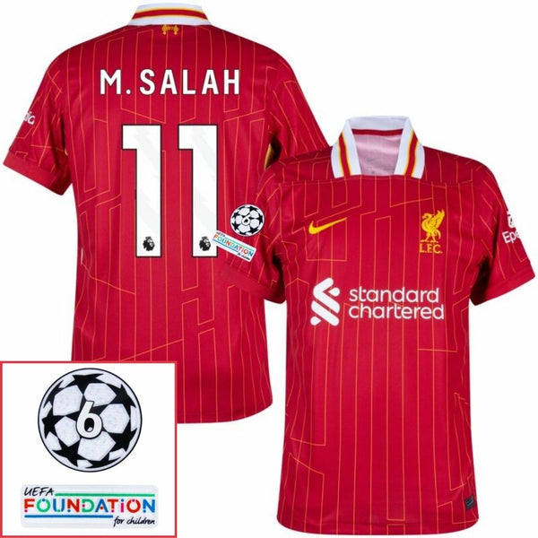 Liverpool Mohamed Salah 11 Home Fan Jersey 2024/25 Patches UCL UEFA Foundation (Official Printing)