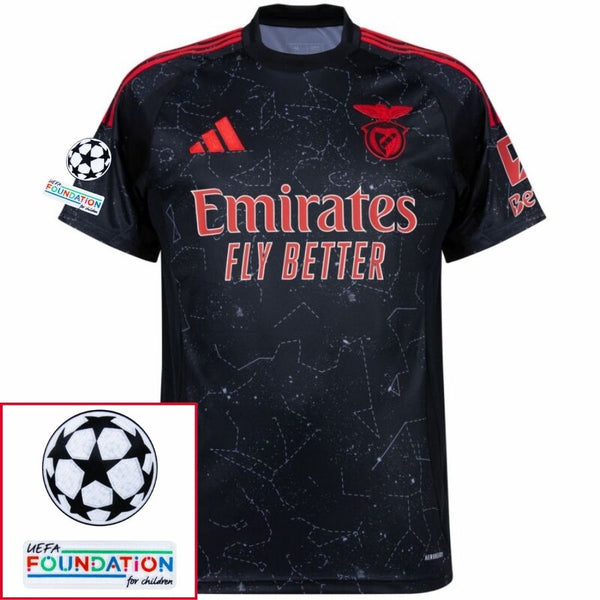 Benfica Away Fan Jersey 2024/25 Patches UCL UEFA Foundation (Official Printing)