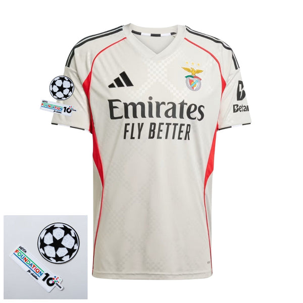 Benfica Away Fan Jersey 2025/26 Patches UCL + 10th Anniversary UEFA.