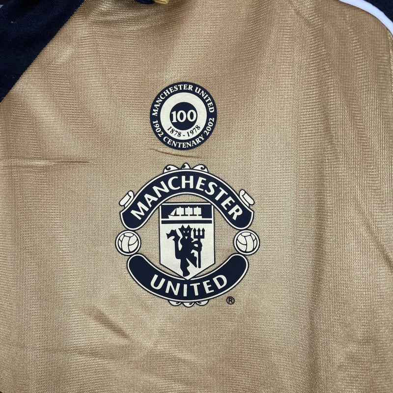 Manchester United 100th Anniversary Edition Men's Retro Shirt - White and Black, Gold and Black Double Sided